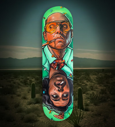 Fear and Loathing hand-painted skateboard artwork