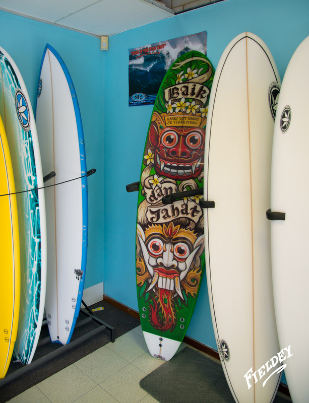 Custom-made mini-mal surfboard with art