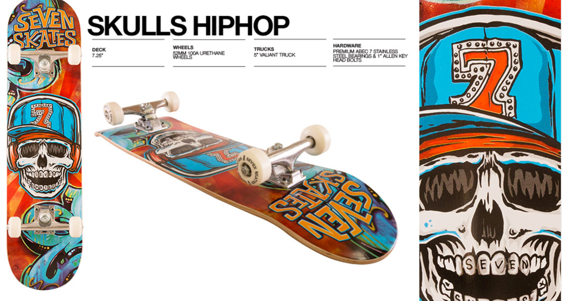 Hip hop skull skateboard deck graphic