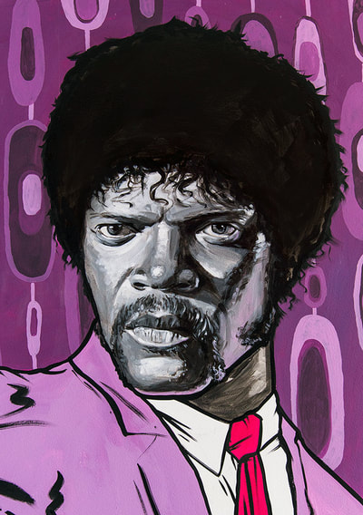 Samuel L Jackson mural portrait as Jules in Pulp Fiction